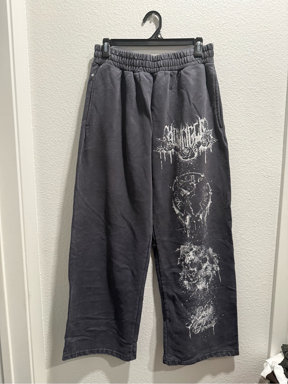YoungLA Black Graphic Baggy Sweatpants with White Print